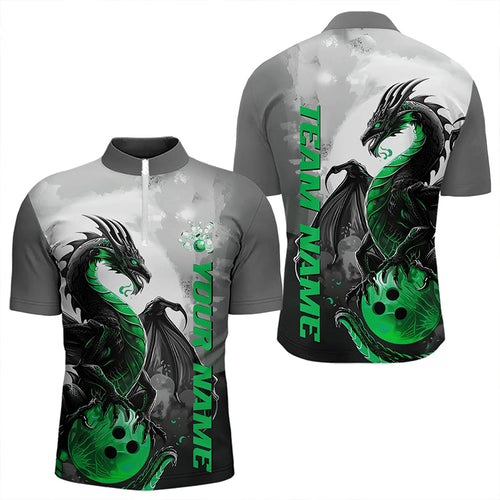 Black And Green Custom Dragon Bowling Quarter-Zip Shirts For Men, Dragon Bowling Team Shirts IPHW8821