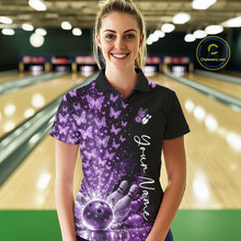 Load image into Gallery viewer, Custom Purple Butterfly Women Bowling Polo Shirt, Bowling League Shirt IPHW10905