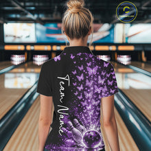 Load image into Gallery viewer, Custom Purple Butterfly Women Bowling Polo Shirt, Bowling League Shirt IPHW10905