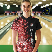 Load image into Gallery viewer, Custom Red Butterfly Women Bowling Quarter-Zip Shirt, Bowling League Shirt IPHW10907