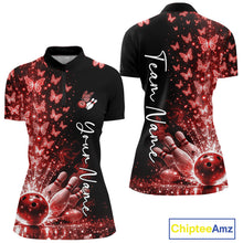 Load image into Gallery viewer, Custom Red Butterfly Women Bowling Quarter-Zip Shirt, Bowling League Shirt IPHW10907