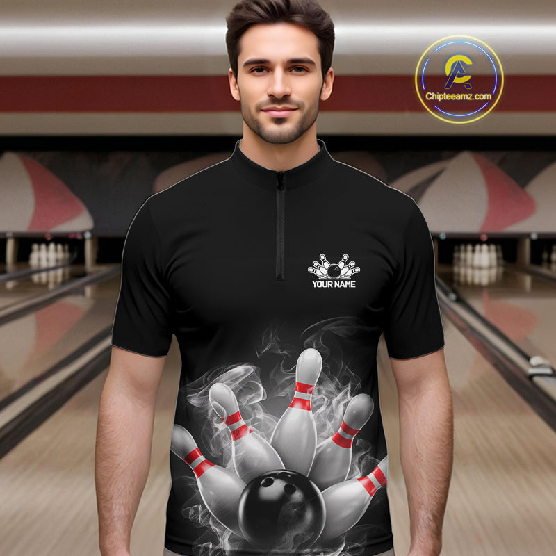 Custom Smoke Bowling Shirts For Men, Bowling Uniform Team Bowling Jerseys IPHW7373