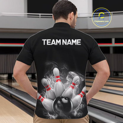 Custom Smoke Bowling Shirts For Men, Bowling Uniform Team Bowling Jerseys IPHW7373