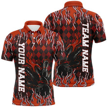 Load image into Gallery viewer, Orange Argyle Pattern Custom Flame Strike Bowling Shirts For Men, Bowling Team Shirt Outfit IPHW7898