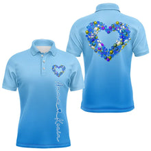 Load image into Gallery viewer, Blue Bowling Heart Custom Valentines Bowling Polo Shirts For Men, Bowling Couple Shirt IPHW8339
