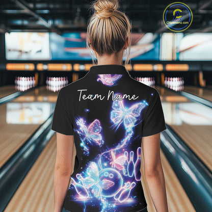 Custom Holographic Butterfly Women Bowling Team Shirts, Ladies Bowling League Shirt IPHW10912