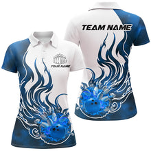 Load image into Gallery viewer, Custom Blue Flame Bowling Shirts For Women, Galaxy Bowling Team Shirts Bowling Uniform IPHW7087
