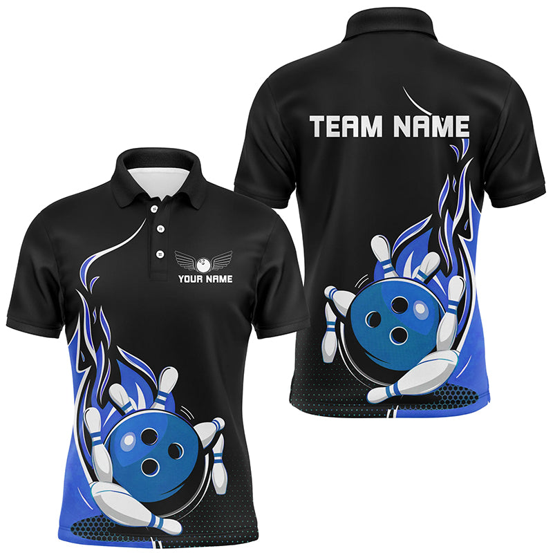 Custom Blue Flame Bowling Shirts For Men, Team Bowling Uniform Outfit Bowling IPHW7384