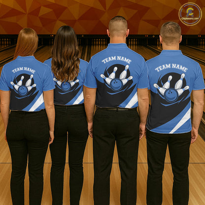 Custom Bowling Uniforms Blue Bowling Shirts For Men, Classic Retro Bowling Team Shirt IPHW7396