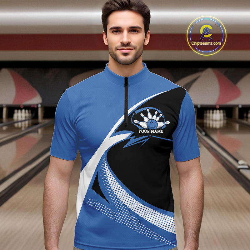 Custom Bowling Uniforms Blue Bowling Shirts For Men, Classic Retro Bowling Team Shirt IPHW7396