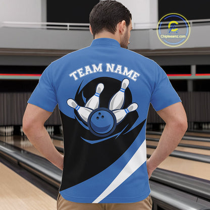 Custom Bowling Uniforms Blue Bowling Shirts For Men, Classic Retro Bowling Team Shirt IPHW7396