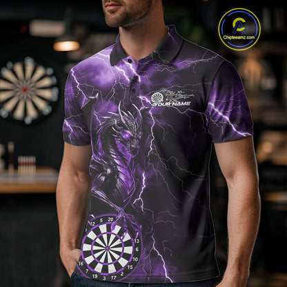 Custom Purple Thunder Lightning Dragon Dart Team Polo Shirt For Men, Dart League Shirt IPHW9999