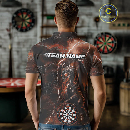 Custom Orange Thunder Lightning Dragon Dart Team Polo Shirt For Men, Dart League Shirt IPHW10000