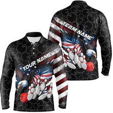 Load image into Gallery viewer, American Flag Eagle Custom Patriotic US Flag Bowling Shirts For Men, Black Bowling Team Uniform IPHW7922