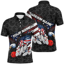 Load image into Gallery viewer, American Flag Eagle Custom Patriotic US Flag Bowling Shirts For Men, Black Bowling Team Uniform IPHW7922