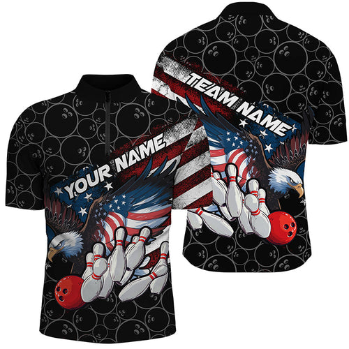 American Flag Eagle Custom Patriotic US Flag Bowling Shirts For Men, Black Bowling Team Uniform IPHW7922