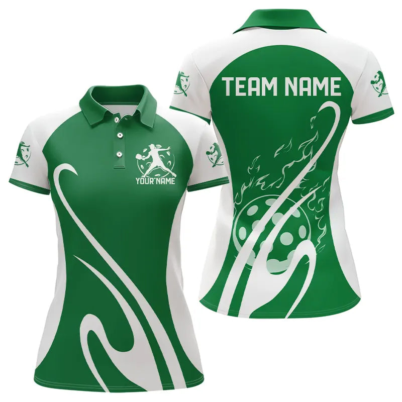 Custom Green Pickleball Polo Shirts For Women, Flame Pickleball Tournament Team Shirt IPHW8117