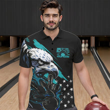 Load image into Gallery viewer, Black And Blue American Flag Eagle Custom Patriotic Flame Bowling Team Men Polo Shirts IPHW8849