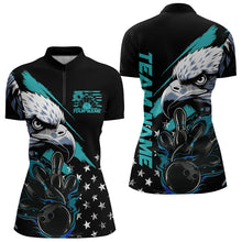 Load image into Gallery viewer, Black And Blue American Flag Eagle Custom Patriotic Flame Bowling Women Quarter-Zip Shirts IPHW8849