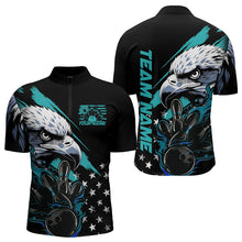 Load image into Gallery viewer, Black And Blue American Flag Eagle Custom Patriotic Flame Bowling Team Men Quarter-Zip Shirts IPHW8849