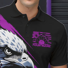 Load image into Gallery viewer, Black And Purple American Flag Eagle Custom Patriotic Flame Bowling Team Men Polo Shirts IPHW8850