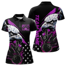 Load image into Gallery viewer, Black And Purple American Flag Eagle Custom Patriotic Flame Bowling Team Women Polo Shirts IPHW8850