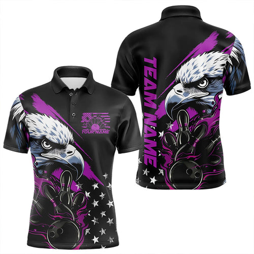 Black And Purple American Flag Eagle Custom Patriotic Flame Bowling Team Men Polo Shirts IPHW8850