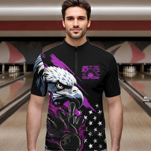 Load image into Gallery viewer, Black And Purple American Flag Eagle Custom Patriotic Flame Bowling Team Men Quarter-Zip Shirts IPHW8850