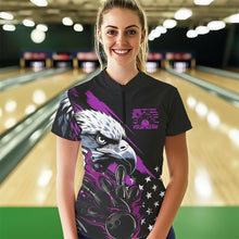 Load image into Gallery viewer, Black And Purple American Flag Eagle Custom Patriotic Flame Bowling Women Quarter-Zip Shirt IPHW8850