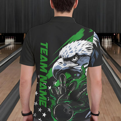 Black And Green American Flag Eagle Custom Patriotic Flame Bowling Team Men Polo Shirts IPHW8851
