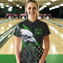 Load image into Gallery viewer, Black And Green American Flag Eagle Custom Patriotic Flame Bowling Women Quarter-Zip Shirt IPHW8851