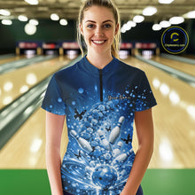 Load image into Gallery viewer, Custom Elegant Blue Roses And Butterfly Women Bowling Shirt, Flower Bowling League Shirt IPHW10929