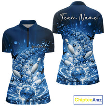 Load image into Gallery viewer, Custom Elegant Blue Roses And Butterfly Women Bowling Shirt, Flower Bowling League Shirt IPHW10929