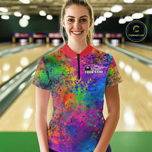 Load image into Gallery viewer, Custom Colorful Bowling Quarter Zip Shirts For Women, Pride Colors Ladies Bowling Shirts IPHW6788