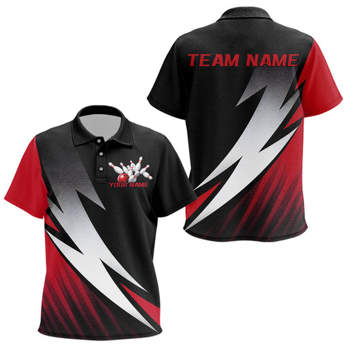 Black And Red Custom Bowling Jerseys, Bowling Polo Team Shirts For Kid Tournament Outfits IPHW7706