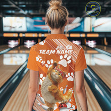 Load image into Gallery viewer, Custom Funny Orange Cat Bowling Women Polo Shirt, Cute Team Cat Paw Bowling Shirt IPHW10101