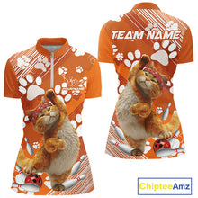 Load image into Gallery viewer, Custom Funny Orange Cat Bowling Women Quarter-Zip Shirt, Cute Team Cat Paw Bowling Shirt IPHW10101
