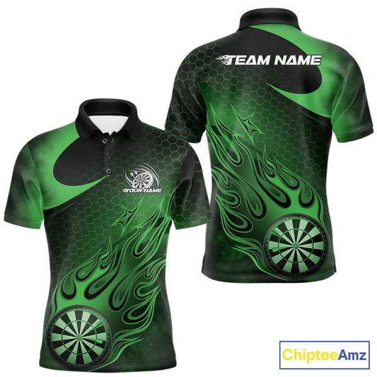Custom Black And Green Flame Dartboard Darts Team Shirts, Dart Tournament Outfits Dart Jerseys For Players IPHW10414