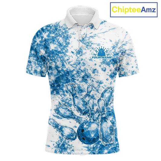 Custom Sparkling Blue Ice Cystal Bowling Shirts For Men, Women And Kid, Team Tournament Outfits Multi Styles IPHW10420