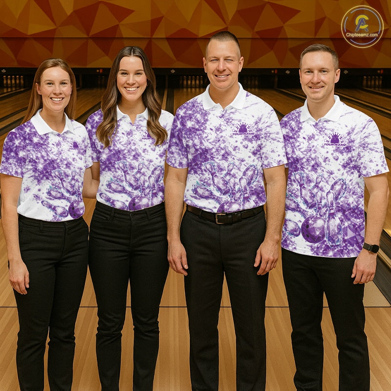 Custom Sparkling Purple Ice Cystal Bowling Shirts For Men, Women And Kid, Team Tournament Outfits Multi Styles IPHW10421