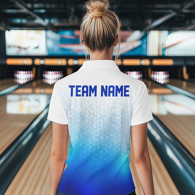 Custom Blue Bowling Team Womens Quarter-Zip Shirts, Bowling Tournament Bowling League Shirt IPHW8537