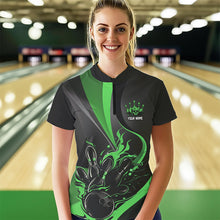 Load image into Gallery viewer, Custom Black And Green Flame Bowling Quarter-Zip Shirts For Women, Fire Bowling Team Shirt IPHW8540