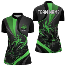 Load image into Gallery viewer, Custom Black And Green Flame Bowling Quarter-Zip Shirts For Women, Fire Bowling Team Shirt IPHW8540
