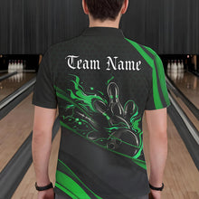 Load image into Gallery viewer, Custom Black And Green Flame Bowling Polo Shirts For Men, Bowling Tournament Team Shirts IPHW8545