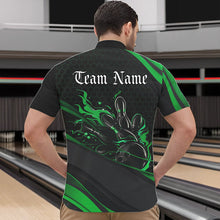Load image into Gallery viewer, Custom Black And Green Flame Bowling Quarter-Zip Shirts For Men, Bowling Tournament Team Shirts IPHW8545