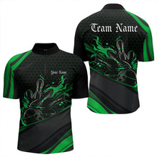 Load image into Gallery viewer, Custom Black And Green Flame Bowling Quarter-Zip Shirts For Men, Bowling Tournament Team Shirts IPHW8545