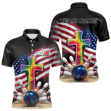 Load image into Gallery viewer, Custom Patriotic Faith Bowling Polo Shirts For Men, Tie Dye Cross US Flag Bowling Shirt IPHW8547