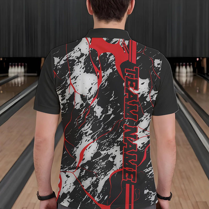 Custom Gray And Red Strike Bowling Polo Shirts For Men, Bowling League Team Uniform IPHW8861