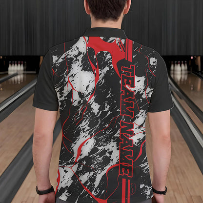 Custom Gray And Red Strike Bowling Polo Shirts For Men, Bowling League Team Uniform IPHW8861
