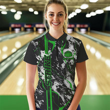 Load image into Gallery viewer, Custom Gray And Green Strike Bowling Women Quarter-Zip Shirts, Bowling League Team Uniform IPHW8862